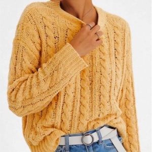 AE Bright Yellow Chenille Cable Knit Sweater